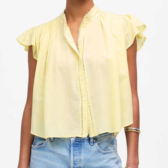 Madewell Tops - NWT Madewell Shirred Lace-Trim Top Iced Lemon